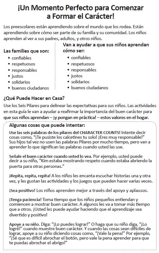 Spanish CHARACTER COUNTS! for Early Childhood Family Guide